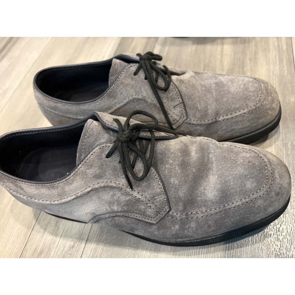 Vintage Hush Puppies Darby Mens Grey Suede Moc Toe Lace Up Oxford Shoes 10EW
